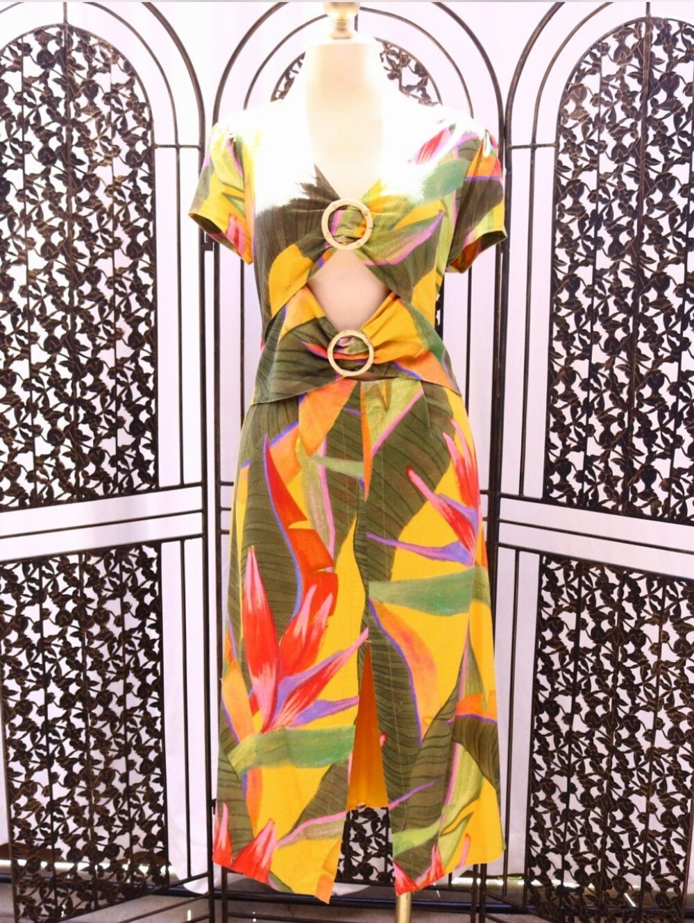 FARM Rio Tropical Floral Cutout Ring Maxi Dress Size S